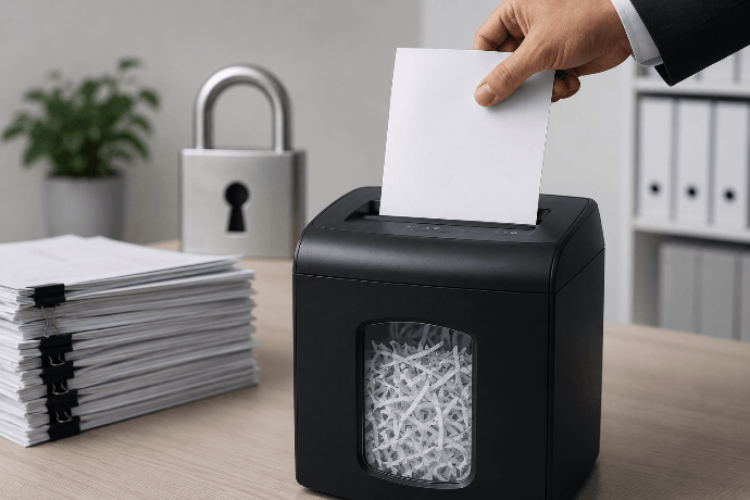 Locked secure document destruction console in a Sydney office